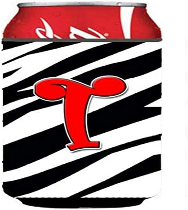 Caroline Kincsek CJ1024-TCC Levél T Kezdeti Monogram - Zebra Piros vagy Üveg Ölelkezős, Lehet Hűvösebb Ujja Ölelkezős Mosható