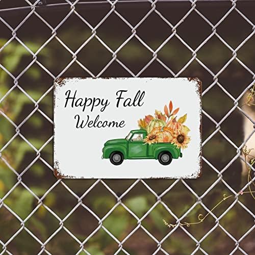 Őszi Dekoráció Zöld Farm Teherautó Adóazonosító Jel Tök Napraforgó Maple Leaf Fém Tábla Boldog Őszi Hálaadás Ajándék Retro