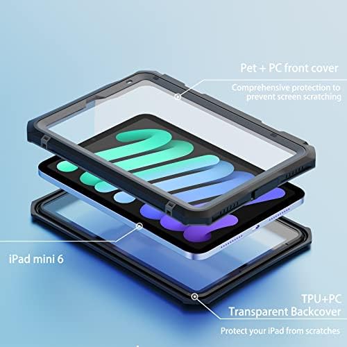 QANXGOG tok iPad Mini 6 2021 (8.3 Hüvelyk), [360° - Os Teljes Test Védelem] IP68 Vízálló Ütésálló Dropproof Beépített tolltartó