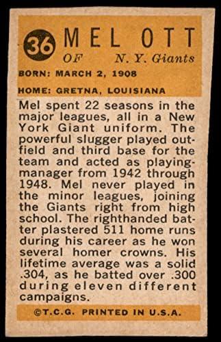 1963 Bazooka 36 GLD Mel Ott a San Francisco Giants (Baseball Kártya) (Háttér körül, arca fényes arany borítású, hátsó részleges