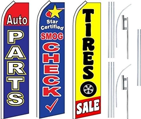 Auto Shop Szolgáltatások Super Zászló 3 Pack & Lengyelek-Autóalkatrész-Szmog Check-Gumik