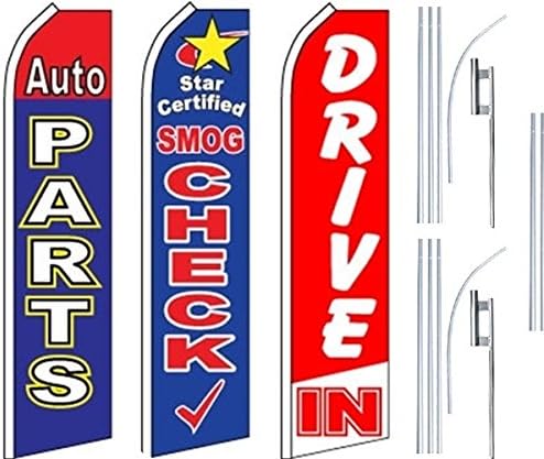 Auto Shop Szolgáltatások Super Zászló 3 Pack & Lengyelek-Autóalkatrész-Szmog Check-Meghajtó
