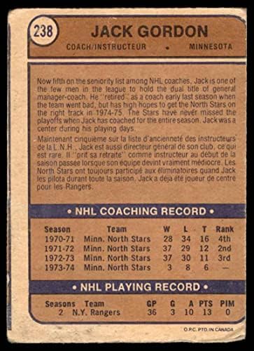 1974 O-Pee-Chee NHL 238 Jack Gordon Északi Csillagok (Hoki-Kártya) JÓ Észak-Csillagok,