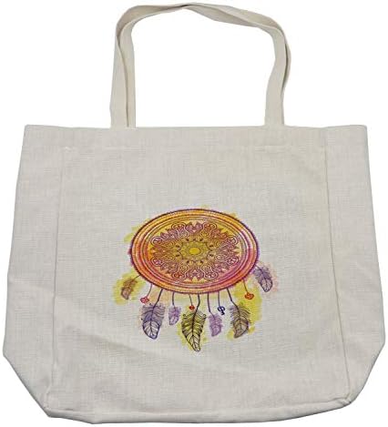 Ambesonne Keleti Bevásárló Táska, Akvarell Absztrakt Mandala Design Bohém Dreamcatcher Nyomtatás, Környezetbarát, Újrafelhasználható