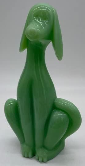 Jadeite Jade Zöld Üveg Epikus Kutya Figura - Made in USA - Dalzell / Viking Üveg Penész - 8