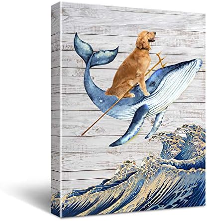 Vicces Kutya Vászon Wall Art - Aquadog A Golden Retriever Lovagol egy Bálna Kutya Plakátra, Vászonra Wall Art Festmény Kész