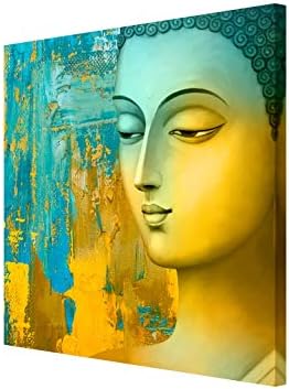 999Store Keretben Sárga Buddha Arcát Backgrou & Sárga & Ég Kék Színe Wall Art Vászon Festmény( Canvas_24X24 Hüvelyk) LP3636052