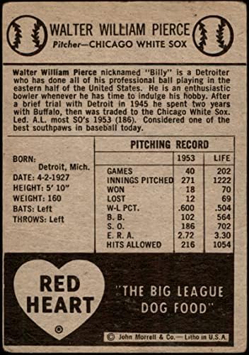 1954 Piros Szív Billy Pierce Chicago White Sox (Baseball Kártya) VG+ White Sox