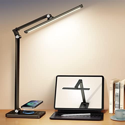 LED asztali Lámpa Otthoni Office - Szabályozható asztali Lámpa, USB Töltő Port, asztali Lámpa Vezeték nélküli Töltő, Szem-Gondozó