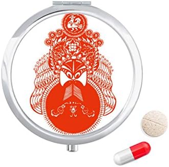 Vörös Pekingi Opera Fejét Hold Papír-Vágott Tabletta Esetben Zsebében Gyógyszer Tároló Doboz, Tartály Adagoló