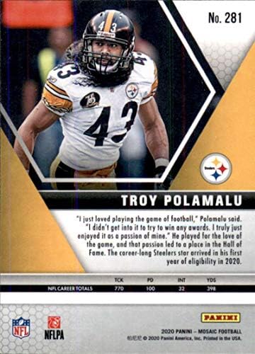 2020 Panini Mozaik 281 Troy Polamalu Pittsburgh Steelers Foci Kártya