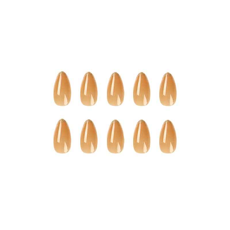 DOUBNINE Nyomja meg A Köröm Mandula Közepes Hosszú Stiletto Sárga Arany, Fényes francia Teljes Fedelet Hamis Nails Akril