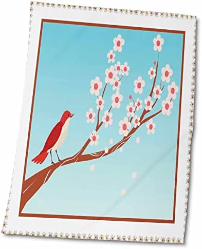 3dRose Florence Fák - Madár cseresznyevirág Daisy-Vel Határ - Törölköző (twl-50968-1)