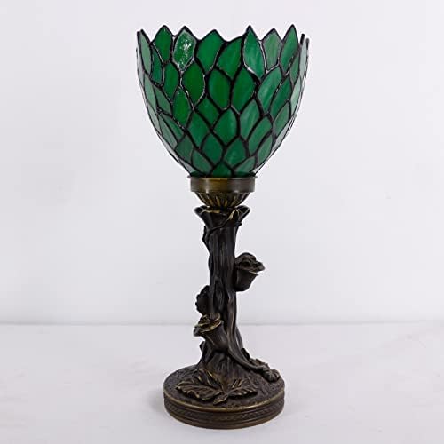 AVIVADIRECT Kis Tiffany ólomüveg Lámpa asztali Lámpa, Zöld, lila Akác Stílusú asztali Lámpa W6H13.5 Hüvelykes Torchiere Uplight