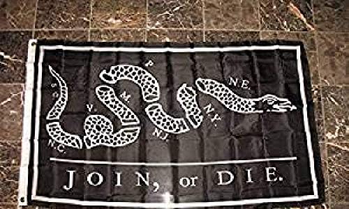 3X5 Benjamin Franklin Tea Party Csatlakozz, Vagy halj meg Fekete Nylon Poli Zászló 'x5 3' Banner