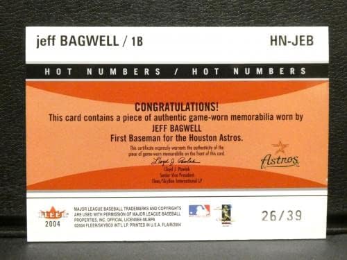 2004 Fleer Hangulattal Forró Számok Jeff Bagwell Játék Kopott Jersey-i Javítás 26/39HN-JEB - MLB Meccset Használt Mezek