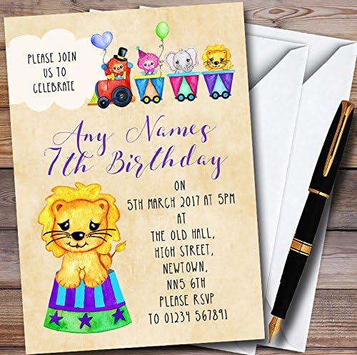 A Kártya Állatkert Aranyos Akvarell Cirkuszi Állatok Személyre Szabott Gyermek Szülinapi Meghívókat