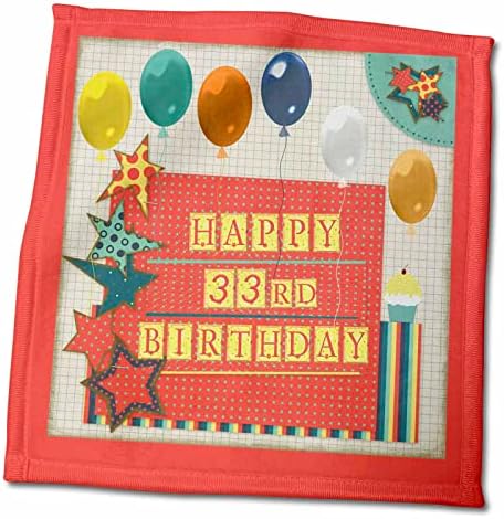 3dRose 33 Születésnapot, Lufi, Cupcake, Csillagok, Blokk Levelet, Narancs, Zöld Törölköző (twl-240794-3)