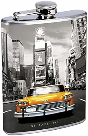 A tökéletesség Stílus Rozsdamentes Acél Flaska, 8oz Vintage Poszter D-035 New York-i Taxi a Time Square